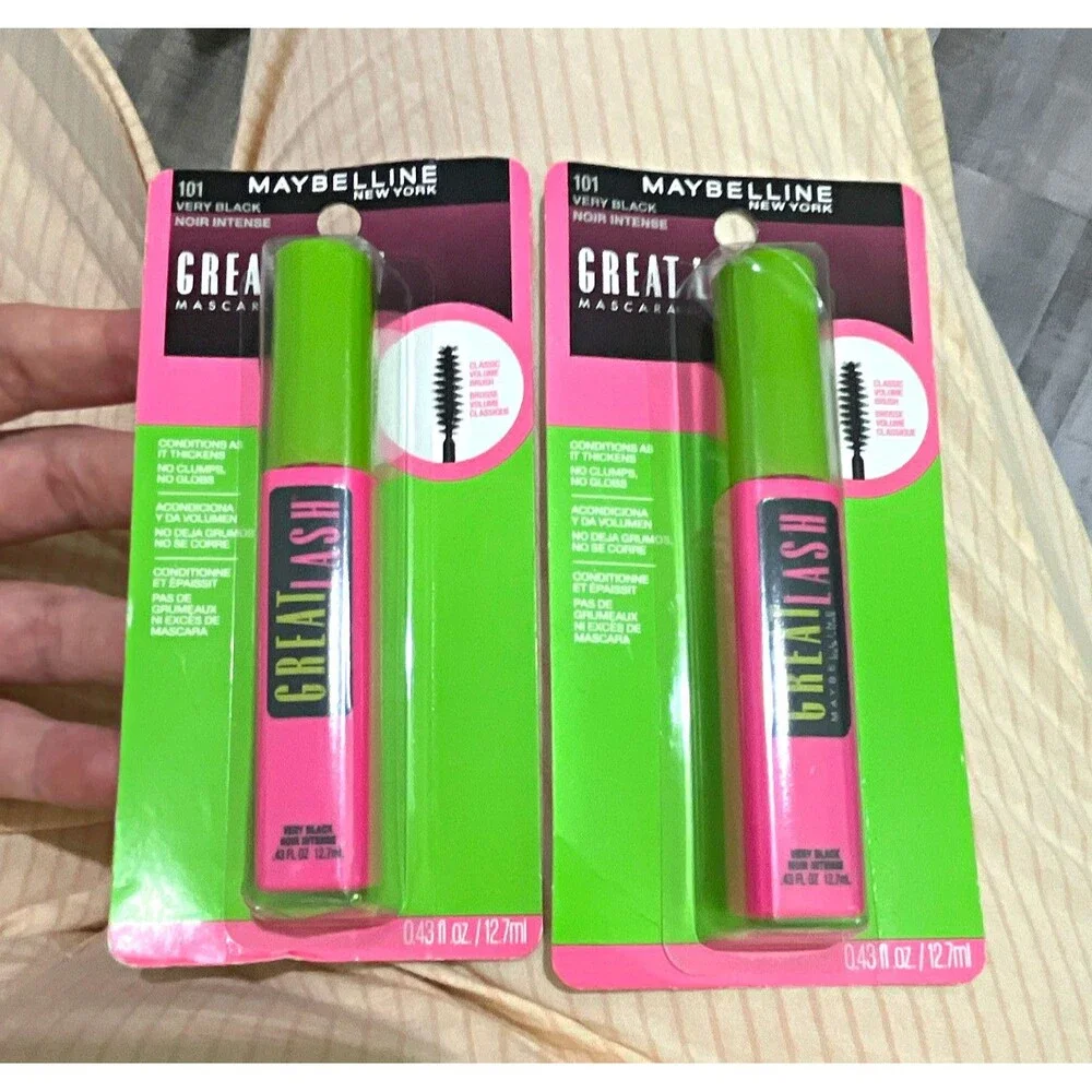 Maybelline New York Great Lash Lengthening Washable Mascara Very Black lot of 2